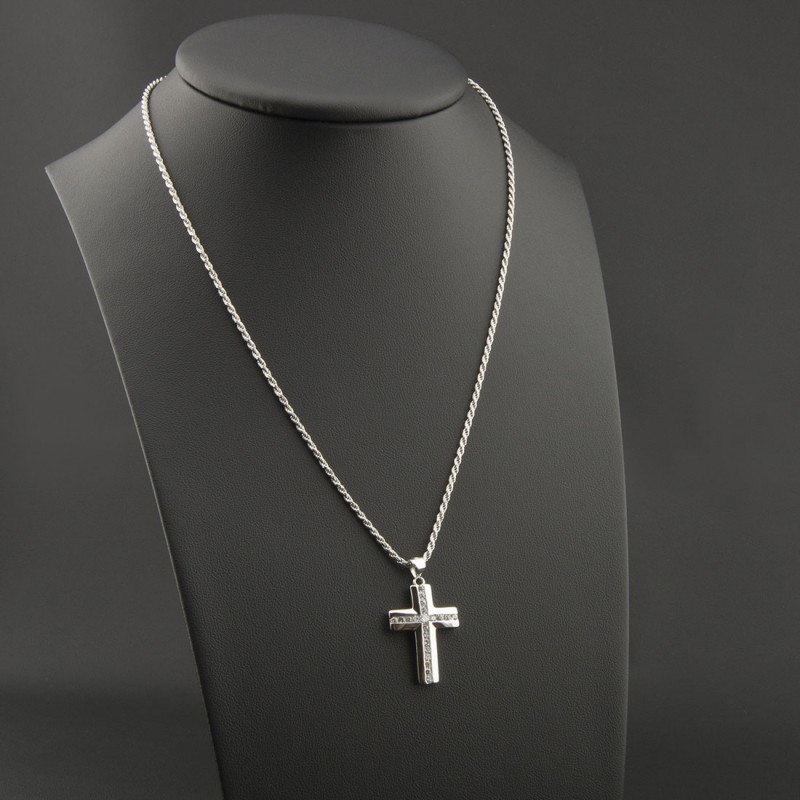 Ciondolo Croce Uomo In Argento Sterling 925 Con Zirconi - Mani Che Pregano 3D - Foto 9