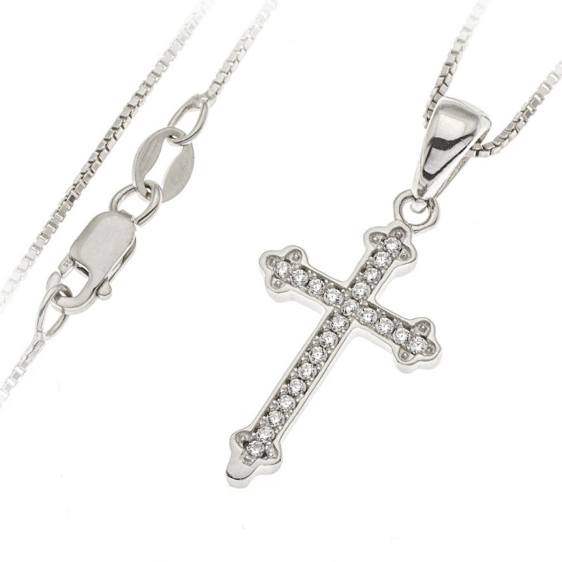 Jewels Obsession Silver Cross Necklace Rhodium-plated 925 Silver Budded Cross Pendant with 18 Necklace