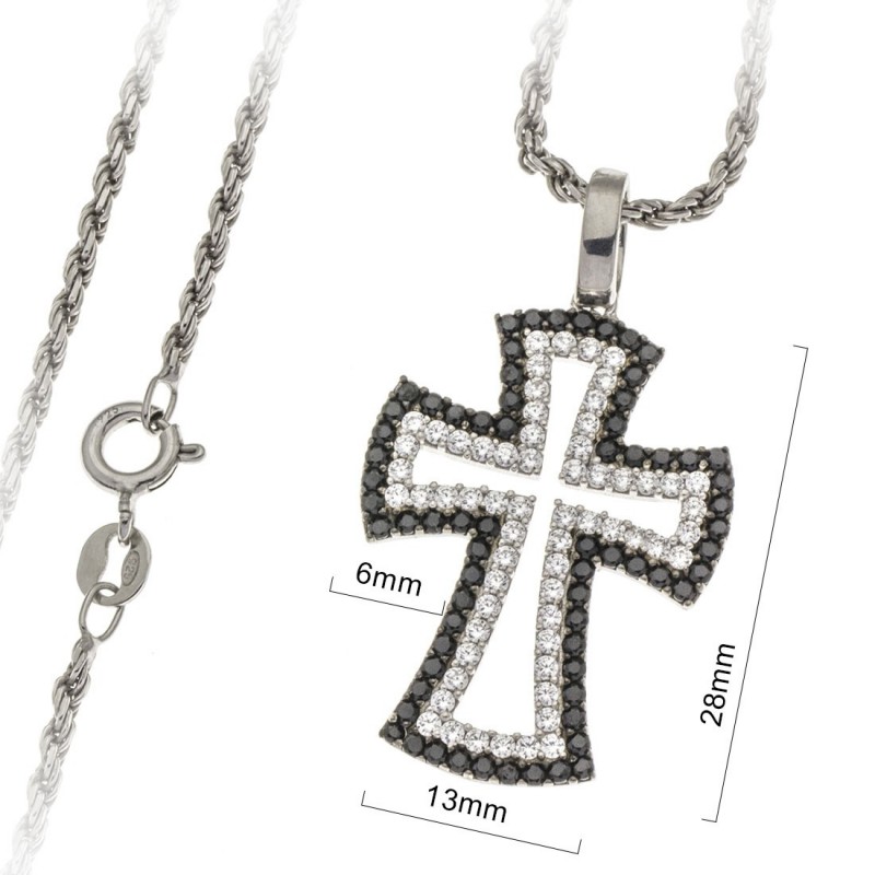 Ciondolo Croce Uomo In Argento Sterling 925 Con Zirconi - Mani Che Pregano 3D - Foto 13