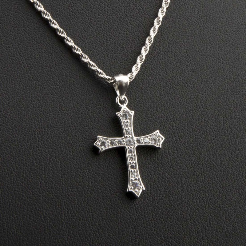 Gothic cross pendant necklace in Sterling silver 925 with zircons CAR043